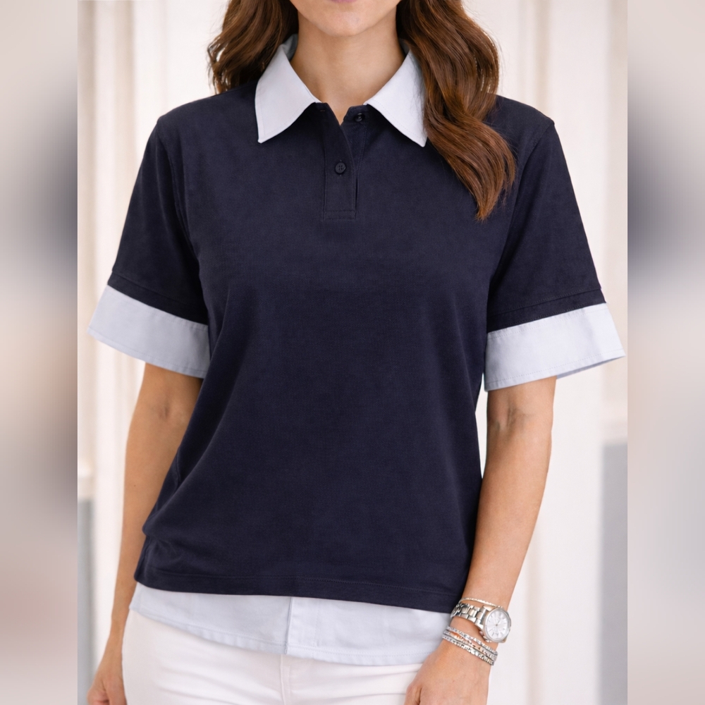 Urban Revivo Navy Contrast Collar Polo Top Short Sleeve
